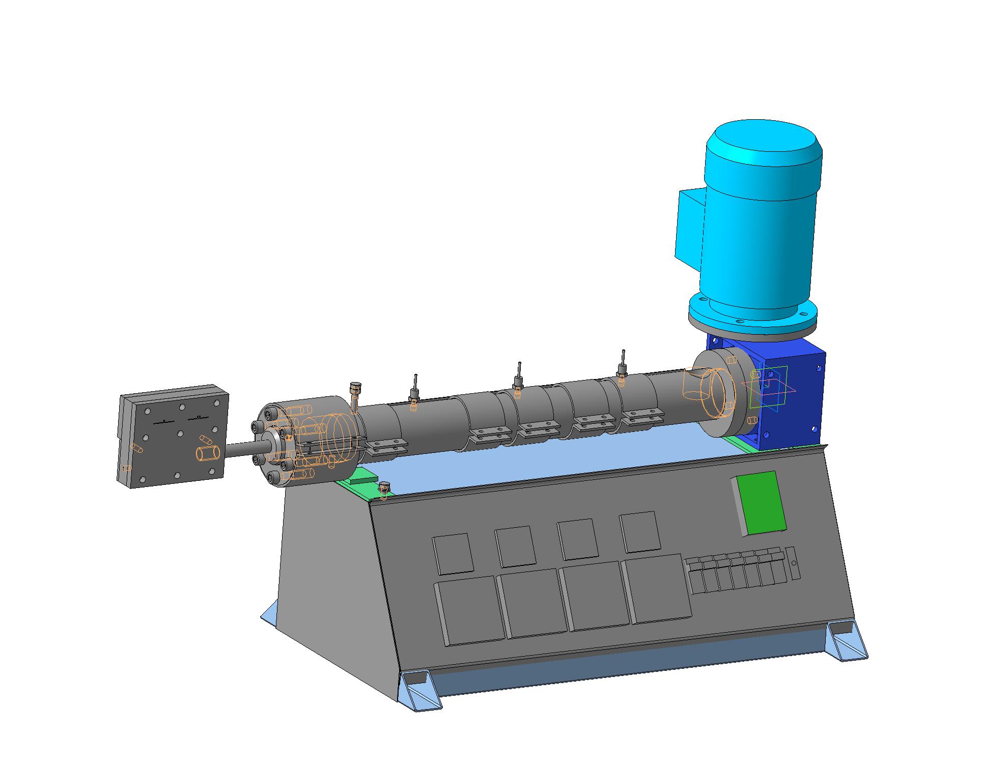Соэкструдер (малый червячный пресс) Ф30 LD 20 с установленным узлом фильтра и переходником 